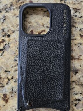 Bandolier Black Leather Card Slot Phone Case iphone 14 pro